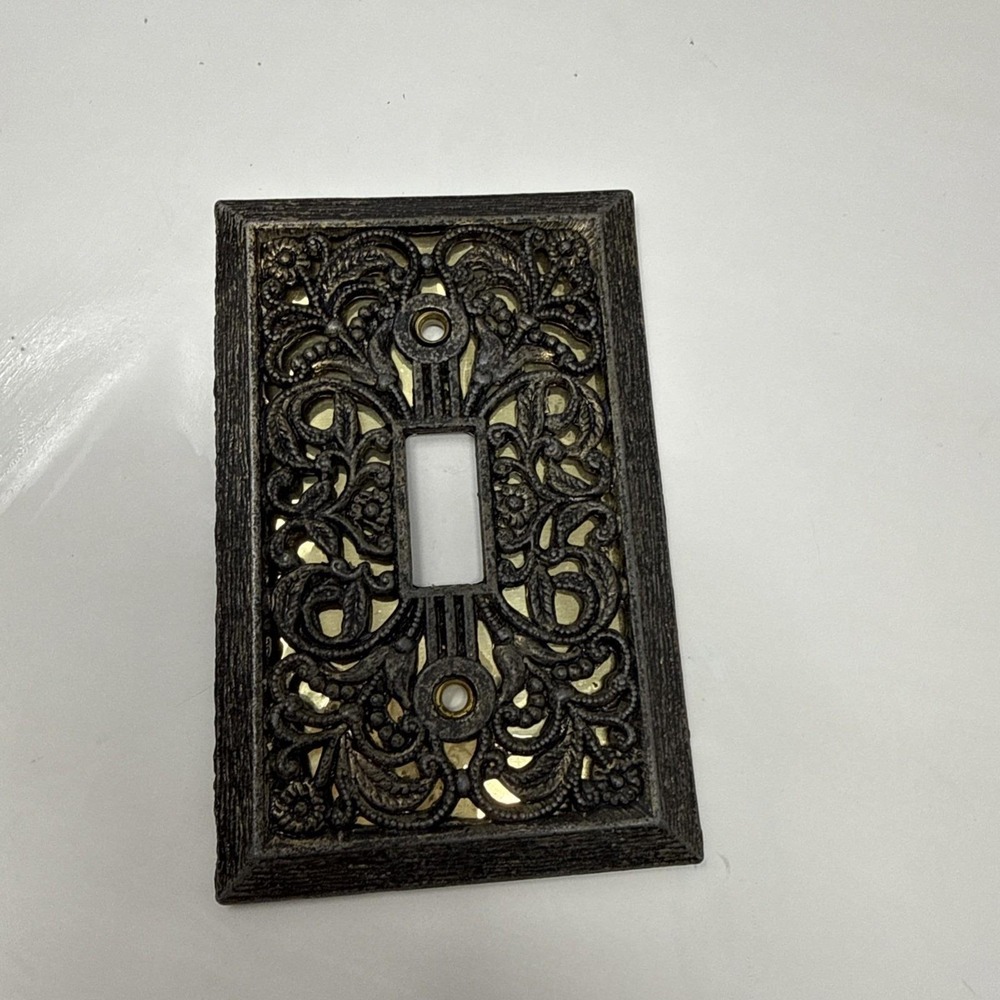 Vintage Single Light Switch Cover Bronze Aged Ornate Rose Wall Cottage Core